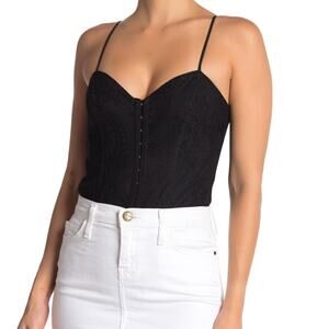 NWT WAYF Portia Black Lace Thong Bodysuit size XS